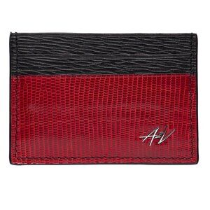 Elegant Lizard Leather Card Wallet – Unisex Red